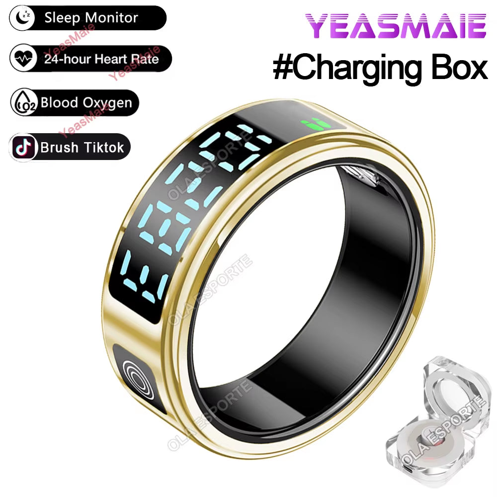 2025 Smart Ring with LED Touch Display, Gesture Control, Heart Rate Monitoring, and 5ATM Waterproofing for Men and Women