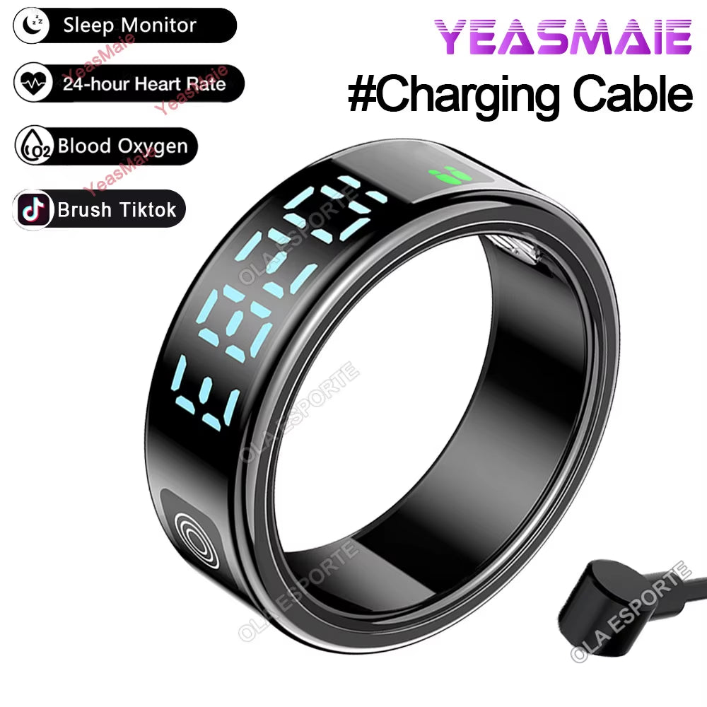 2025 Smart Ring with LED Touch Display, Gesture Control, Heart Rate Monitoring, and 5ATM Waterproofing for Men and Women