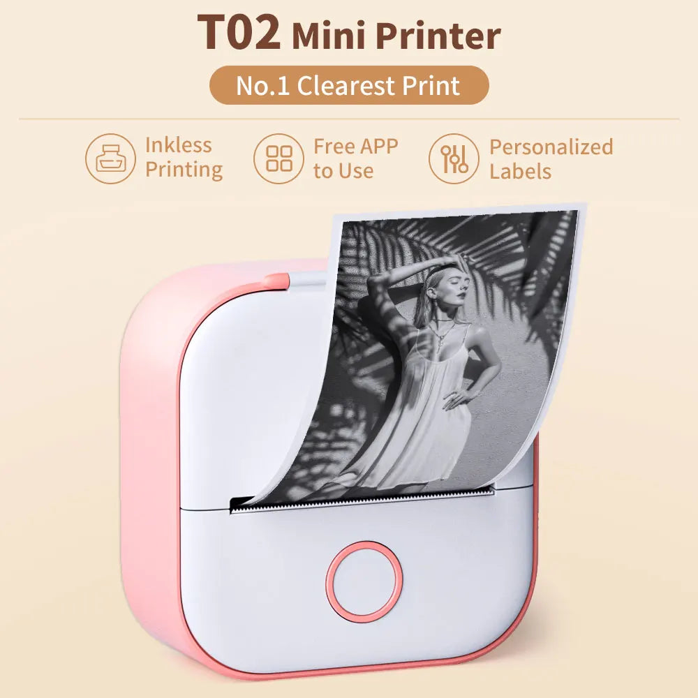 T02 Portable Mini Thermal Printer - Versatile Pocket Label Printing Solution for DIY Self-Adhesive Stickers and Various Label Papers