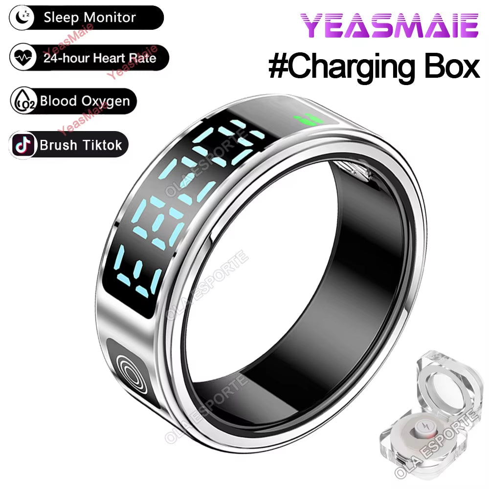 2025 Smart Ring with LED Touch Display, Gesture Control, Heart Rate Monitoring, and 5ATM Waterproofing for Men and Women