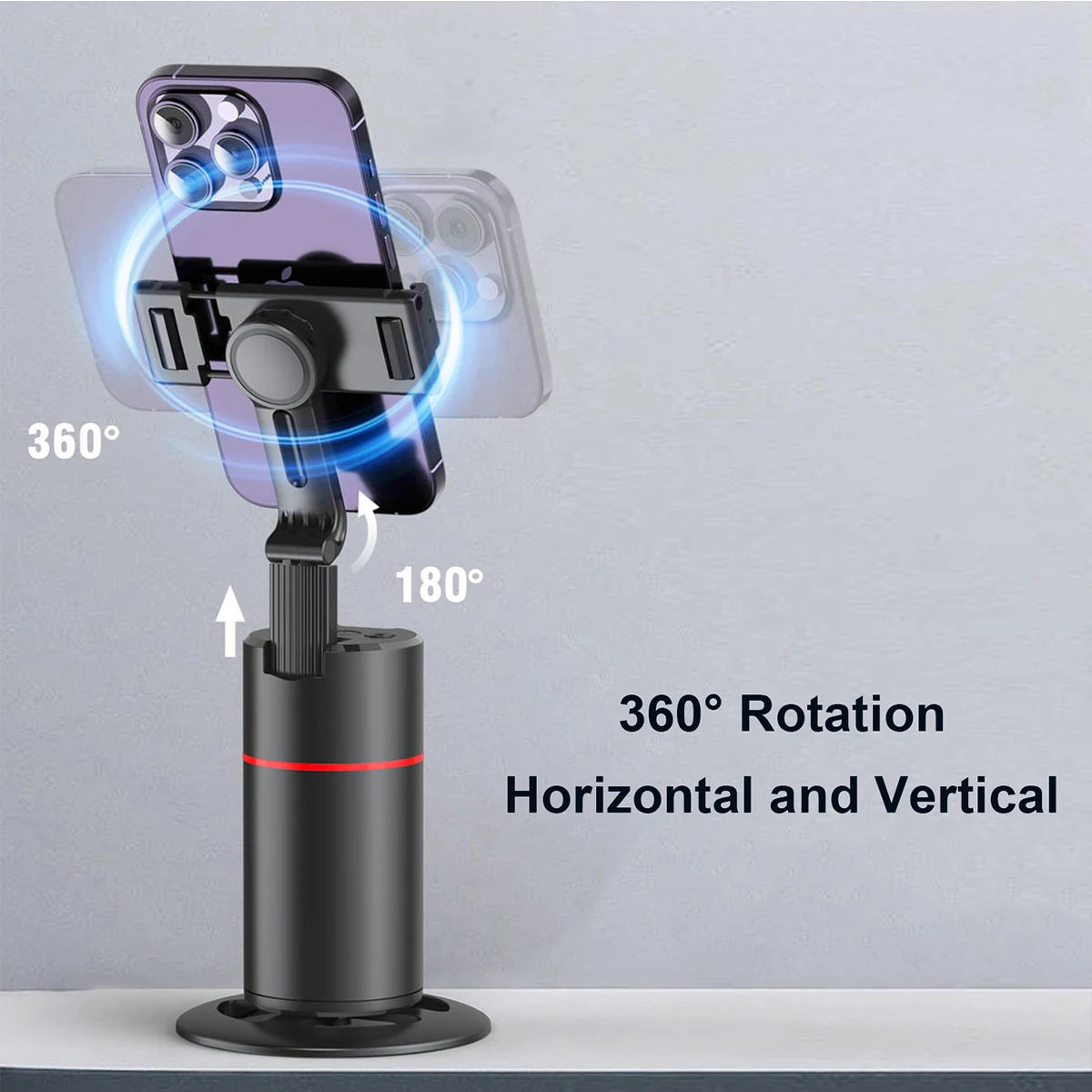 360-Degree Rotating Auto Face Tracking Phone Holder Stand with Foldable Design and Gesture Control for Mobile Vlogging and Live Streaming