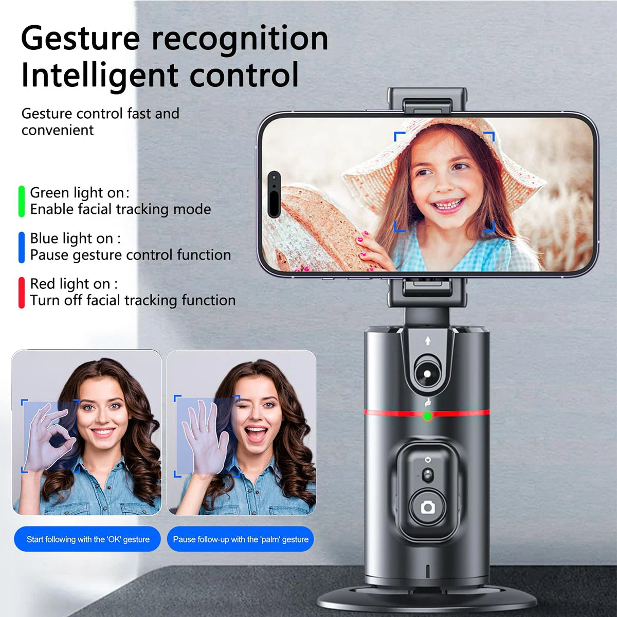 360-Degree Rotating Auto Face Tracking Phone Holder Stand with Foldable Design and Gesture Control for Mobile Vlogging and Live Streaming