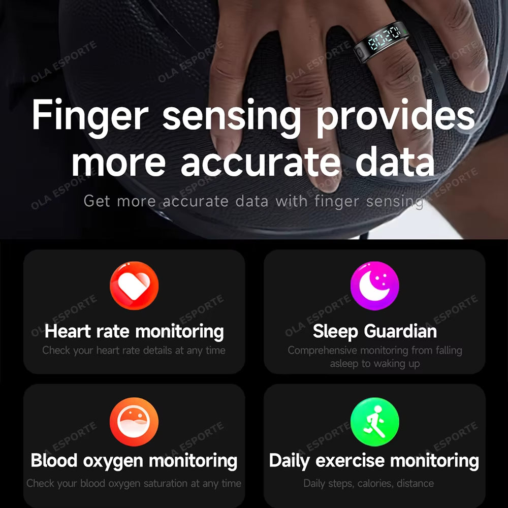 2025 Smart Ring with LED Touch Display, Gesture Control, Heart Rate Monitoring, and 5ATM Waterproofing for Men and Women