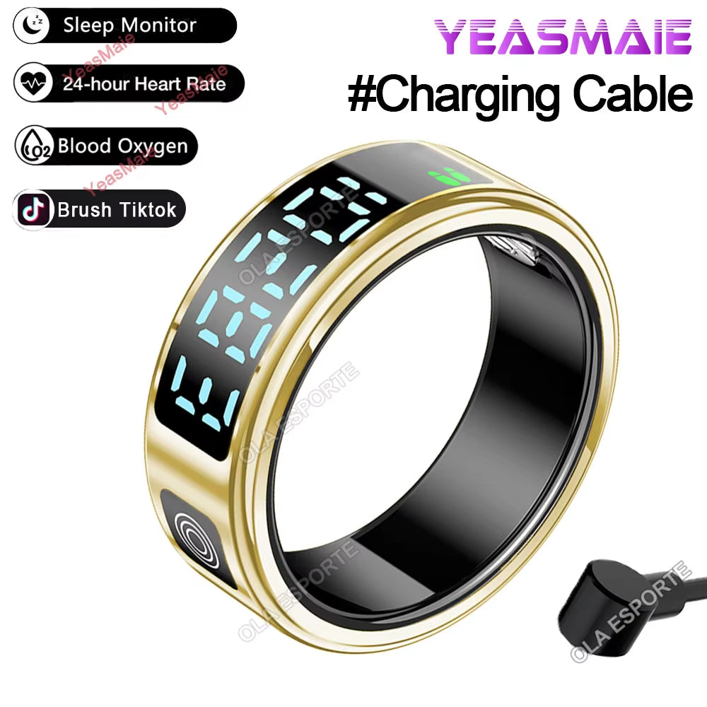2025 Smart Ring with LED Touch Display, Gesture Control, Heart Rate Monitoring, and 5ATM Waterproofing for Men and Women