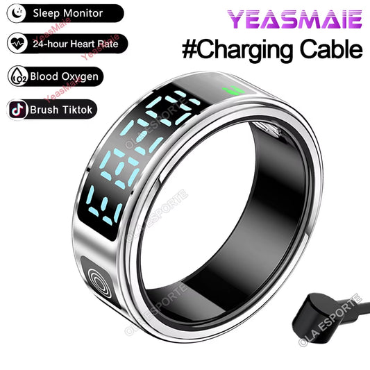 2025 Smart Ring with LED Touch Display, Gesture Control, Heart Rate Monitoring, and 5ATM Waterproofing for Men and Women
