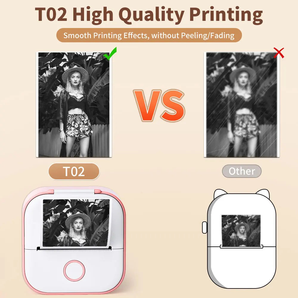 T02 Portable Mini Thermal Printer - Versatile Pocket Label Printing Solution for DIY Self-Adhesive Stickers and Various Label Papers