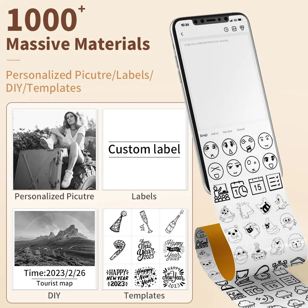 T02 Portable Mini Thermal Printer - Versatile Pocket Label Printing Solution for DIY Self-Adhesive Stickers and Various Label Papers