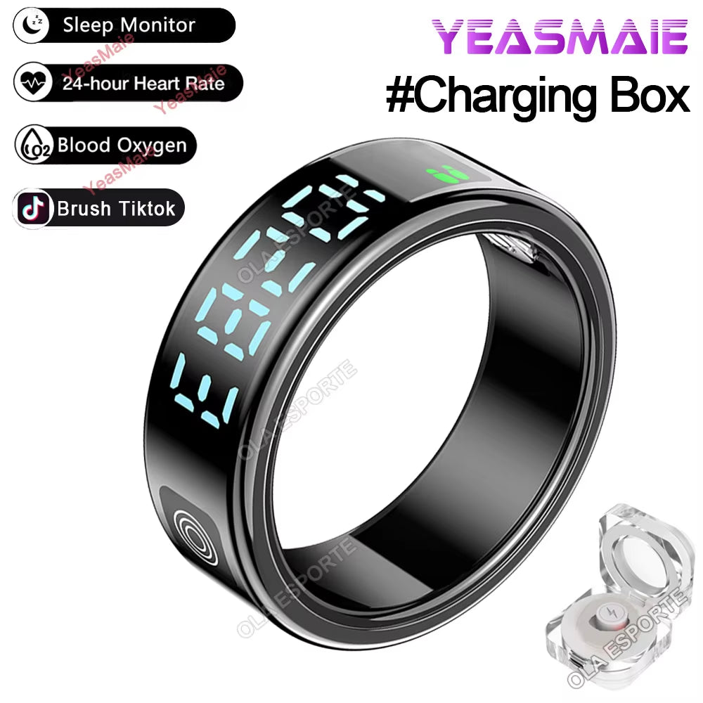 2025 Smart Ring with LED Touch Display, Gesture Control, Heart Rate Monitoring, and 5ATM Waterproofing for Men and Women